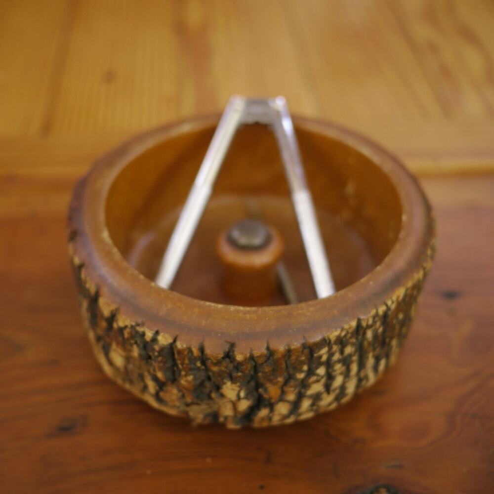 Vintage Mid Century Rustic Ellwood Genuine Pine Round Nut Cracker Bowl + Tools